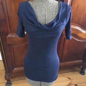 Express Scoop Neck Blue Half Sleeve Top Sexy Basic